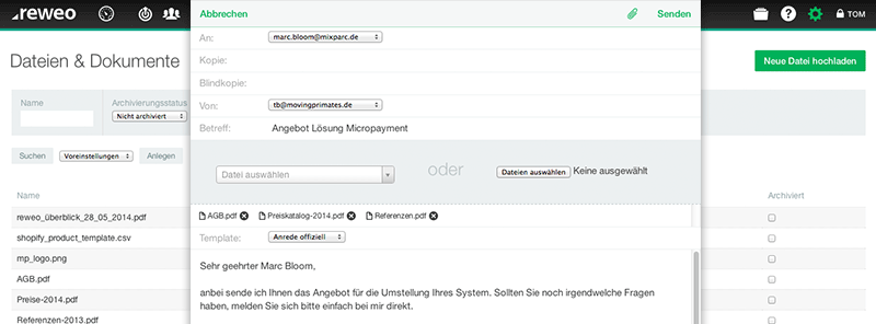 CRM Email Dateien anhängen