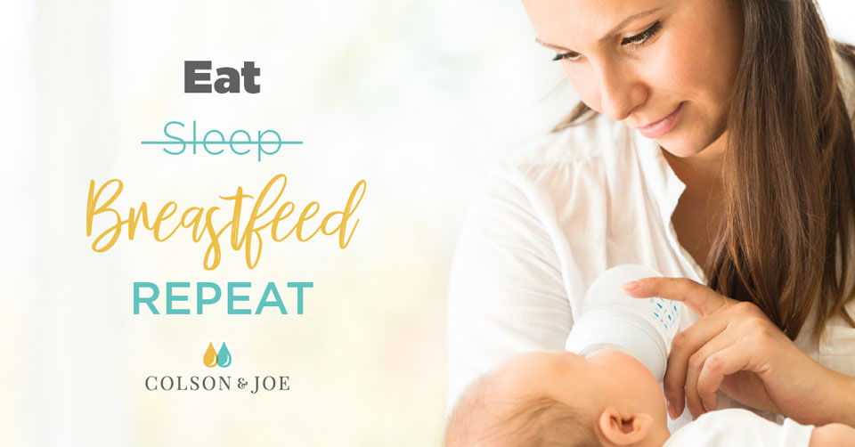 Colson & Joe social media post: Eat, don't sleep, breastfeed, repeat