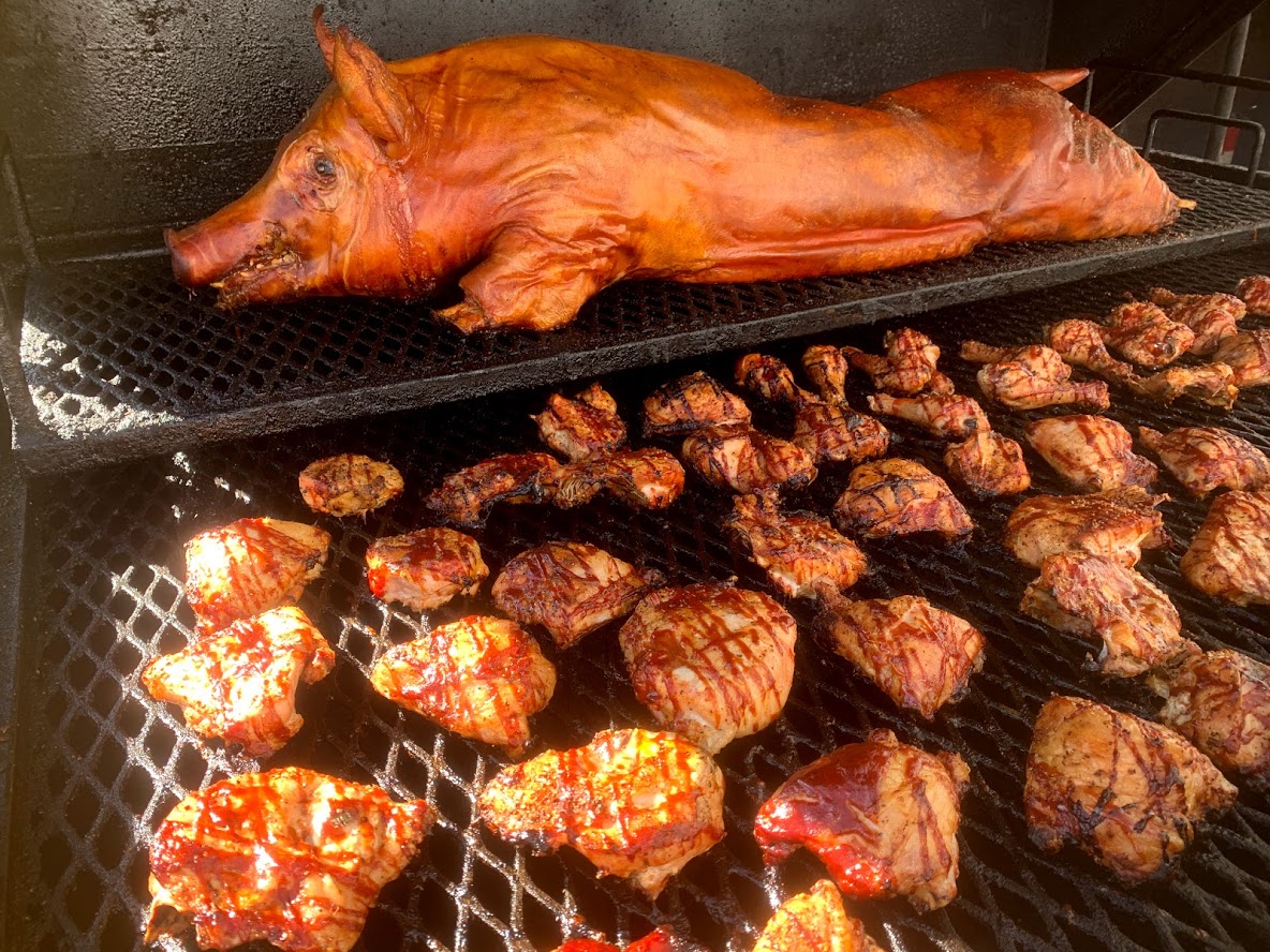 whole pig being roasted