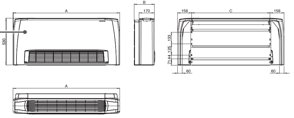 Dimensions du radiateur réversible