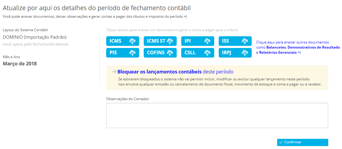 Atualize por aqui os detalhes do período de fechamendo contábil