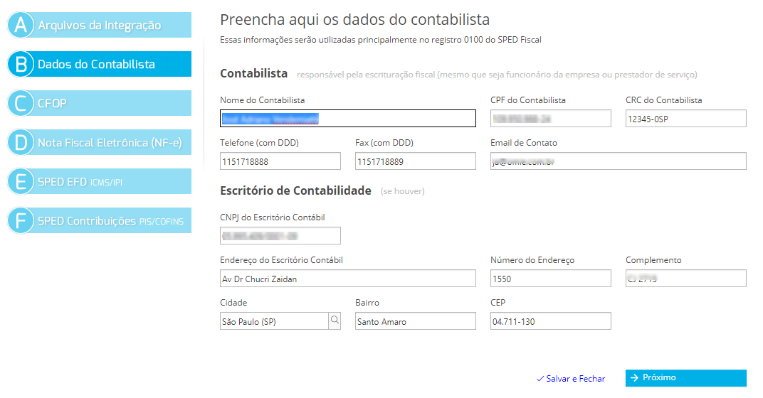 o primeiro passo é preencher os dados do contabilista