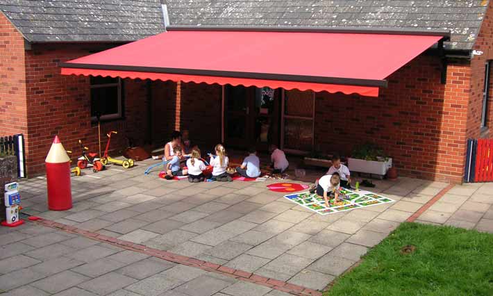 Patio awning in a school