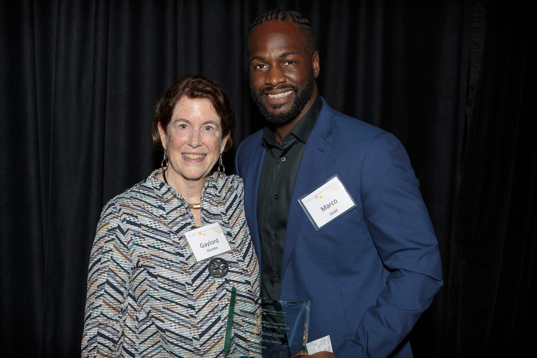 Marco Brion Dodd, 2018 Ed Marciniak Bright Star Award Honoree, with Bright Promises Foundation President Gaylord Gieseke. (photo by Stephen J. Serio Photography)