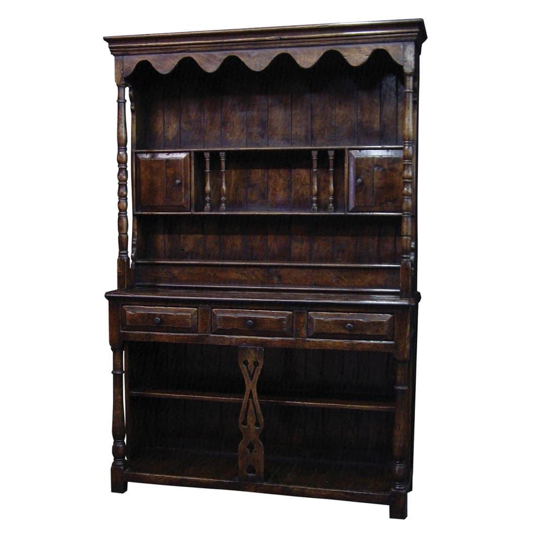 Rustic Oak finish 2 drawer potboard base dresser & rack