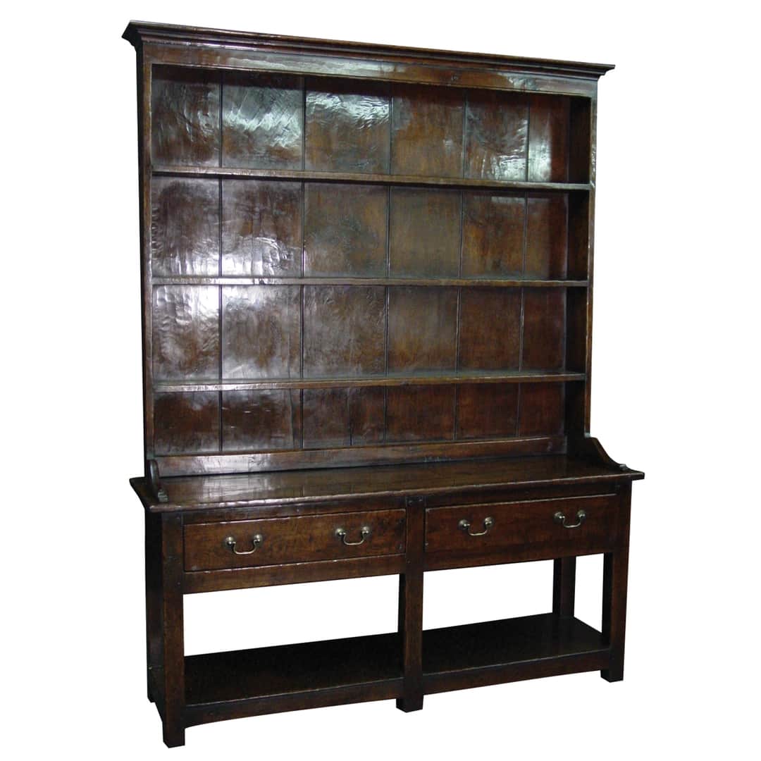 Rustic Oak finish 2 drawer potboard base dresser & rack