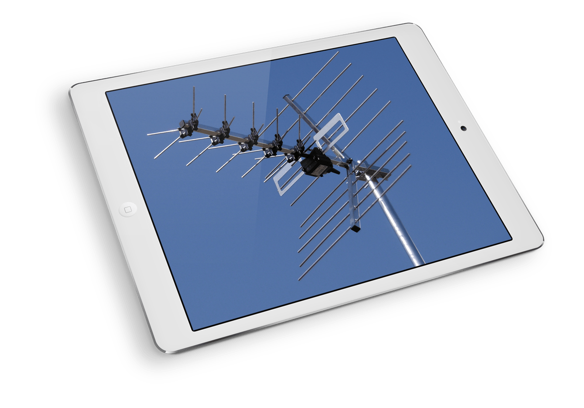A picture of a TV aerial with blue sky