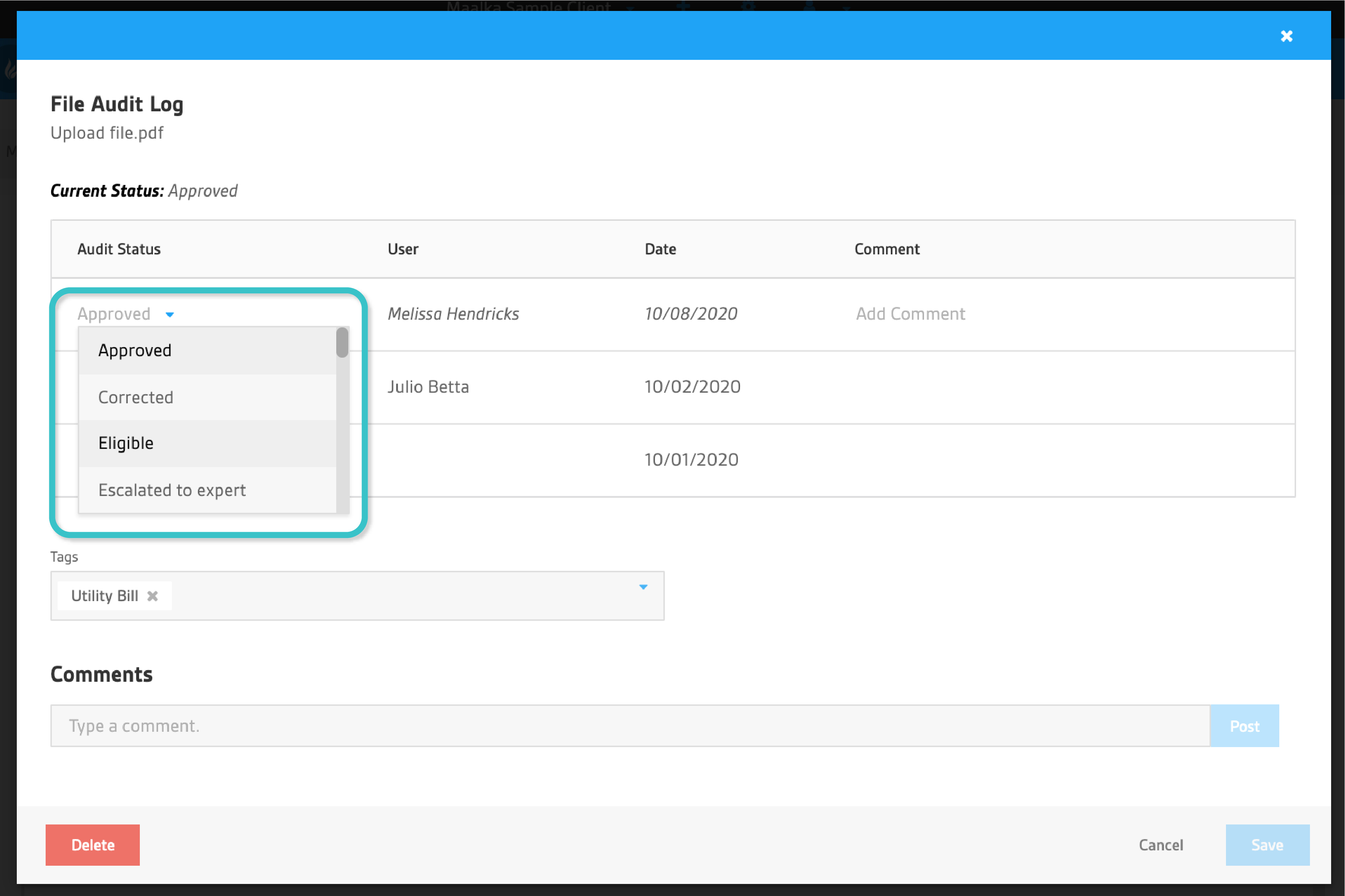 Updating Audit Status