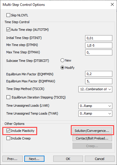 femap Multi-Step Nonlinear 401 402, нелинейный анализ в femap, Multi-Step Control Options