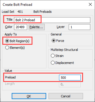 sol 401, sol 402, multi-step nonlinear, bolt preload, Задание параметров преднагружения болта с помощью созданного ранее региона Bolt Region