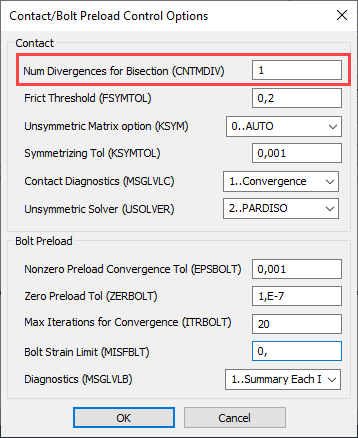 sol 401, sol 402, multi-step nonlinear, bolt preload, Диалоговое окно Contact/Bolt Preload Control Options