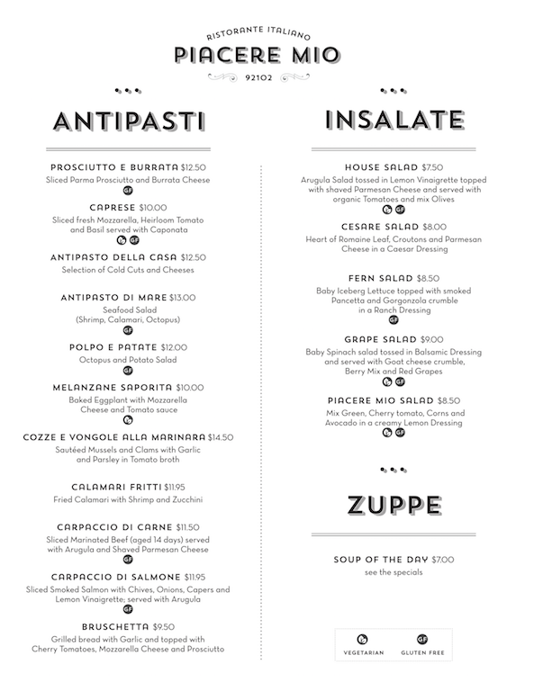 dinner menu