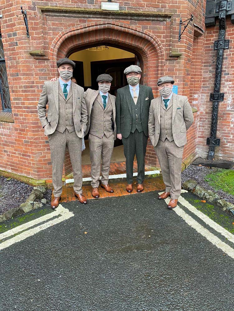 A Groom and his Best Men in their Peaky Binder suits.