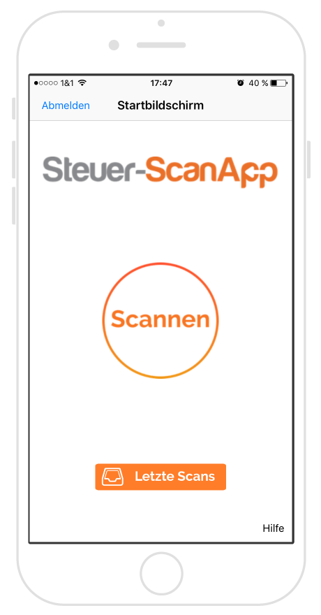 Steuer-ScanApp Startbildschirm (iOS)