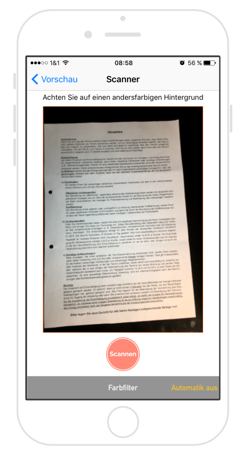 Steuer-ScanApp Scanner manuell (iOS)