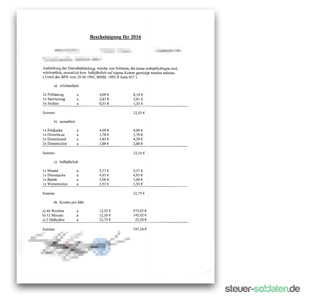 Typische Berufskleidung Und Reinigungskosten Pauschale 2020 Selbstdurchgeführte Reinigung der Uniform von Soldaten steuerlich absetzen.