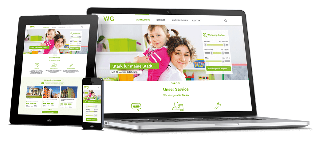 Homepage für Wohnungsunternehmen in responsive Design