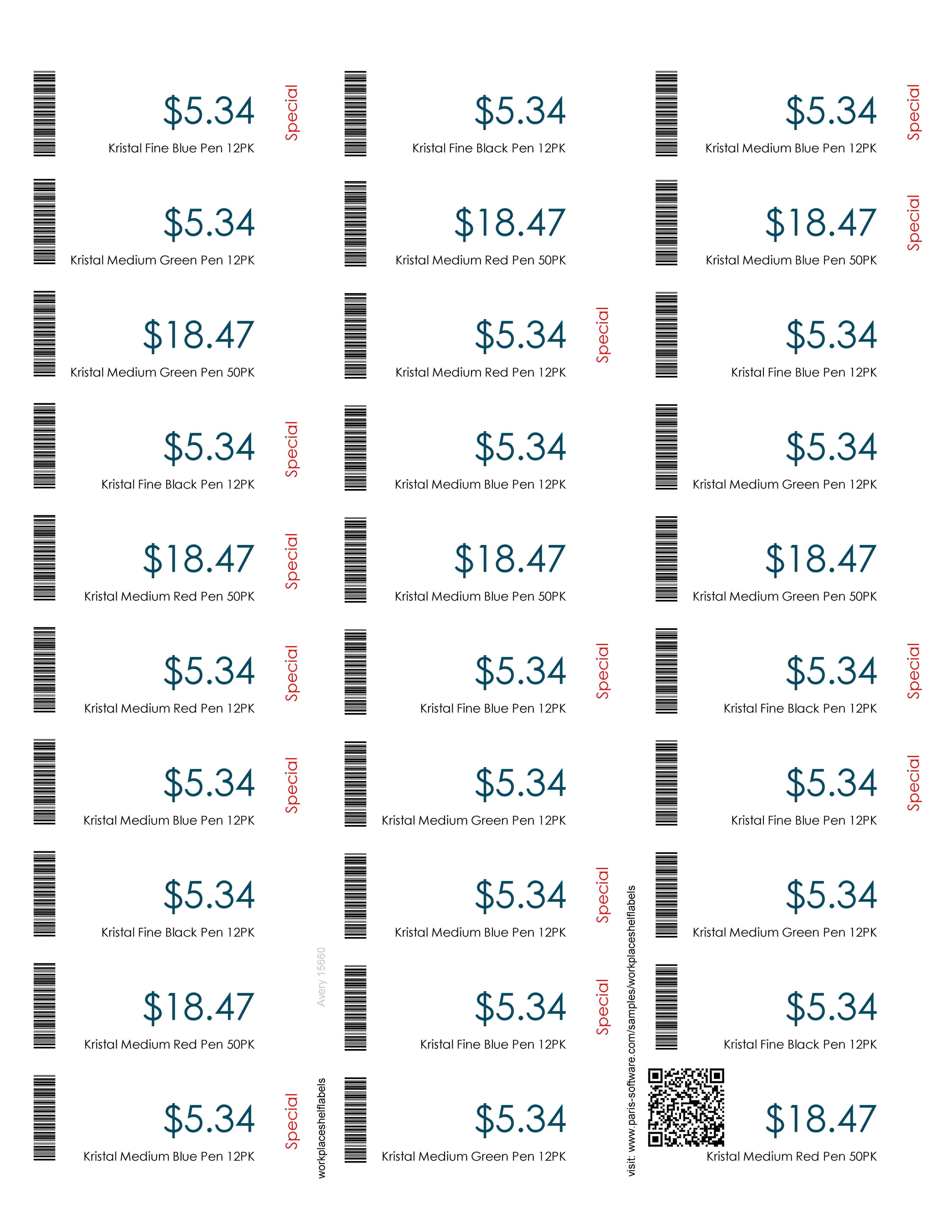 Paris Shelf Label Printing Sample