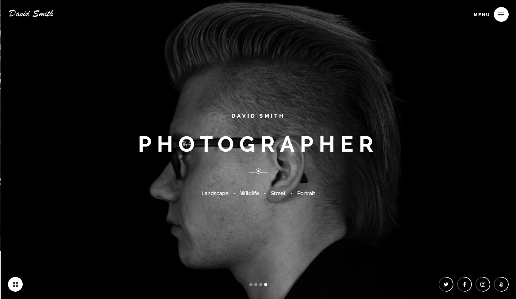Homepage for Webflow template called Photographer.