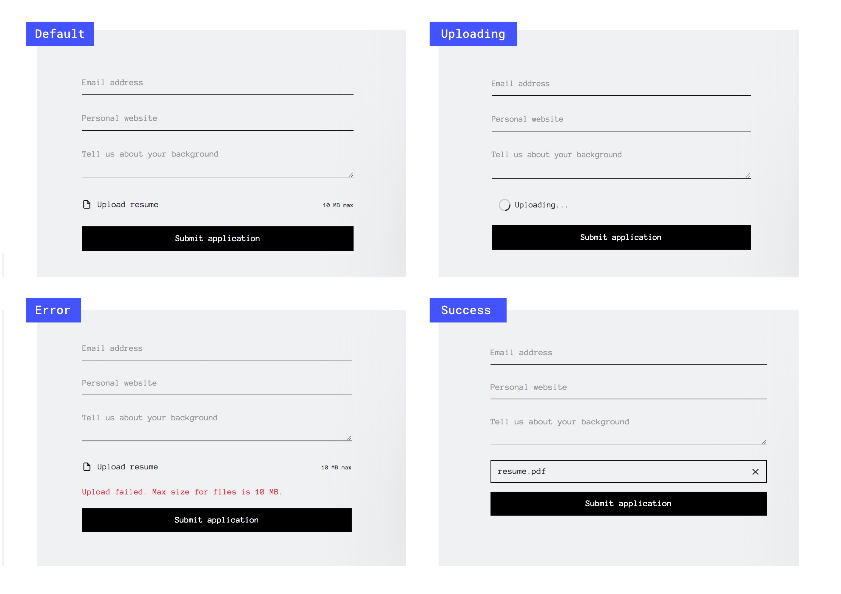 Customize how your upload button looks for every stage of the upload process.