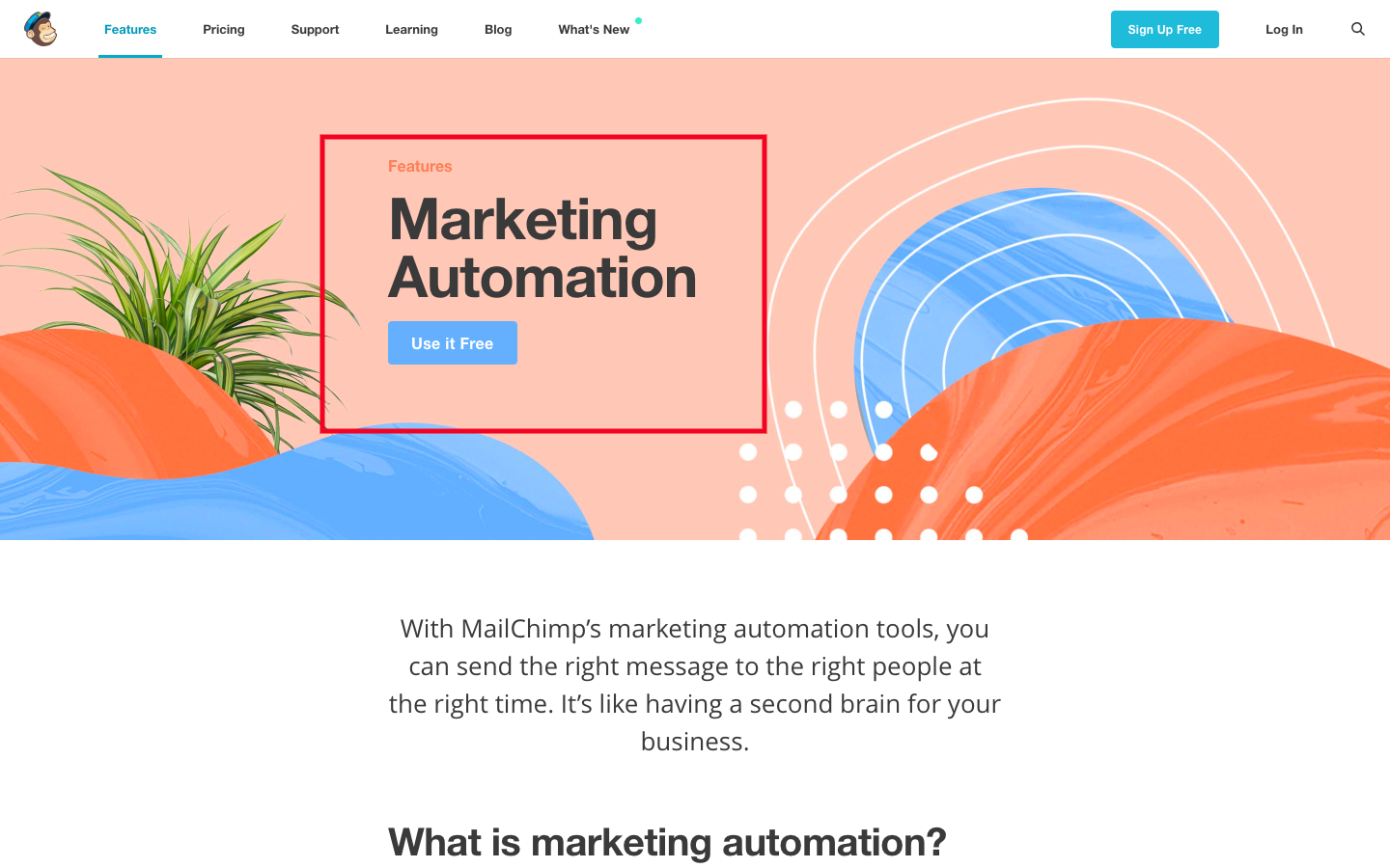 MailChimp homepage uses large type to highlight key features