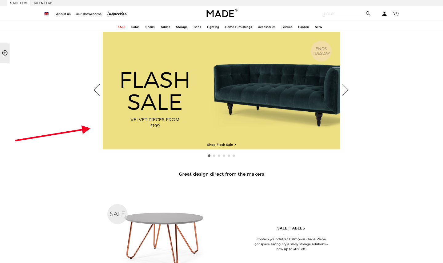 Made uses color to highlight their flash sale