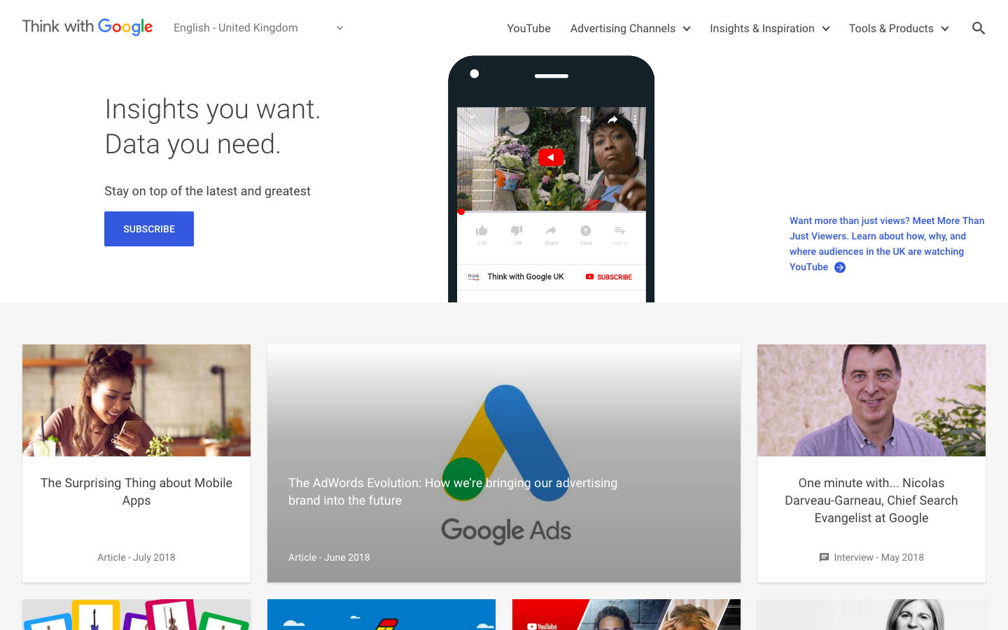Think with Google uses a card-based layout