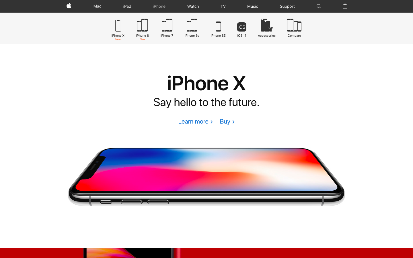 Apple's iPhone X landing page uses ample whitespace