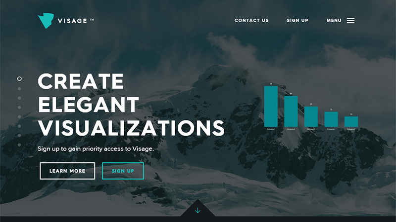 Visage landing page with ghost buttons