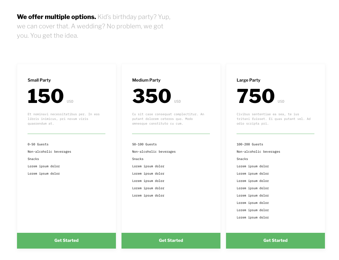Propel template pricing page