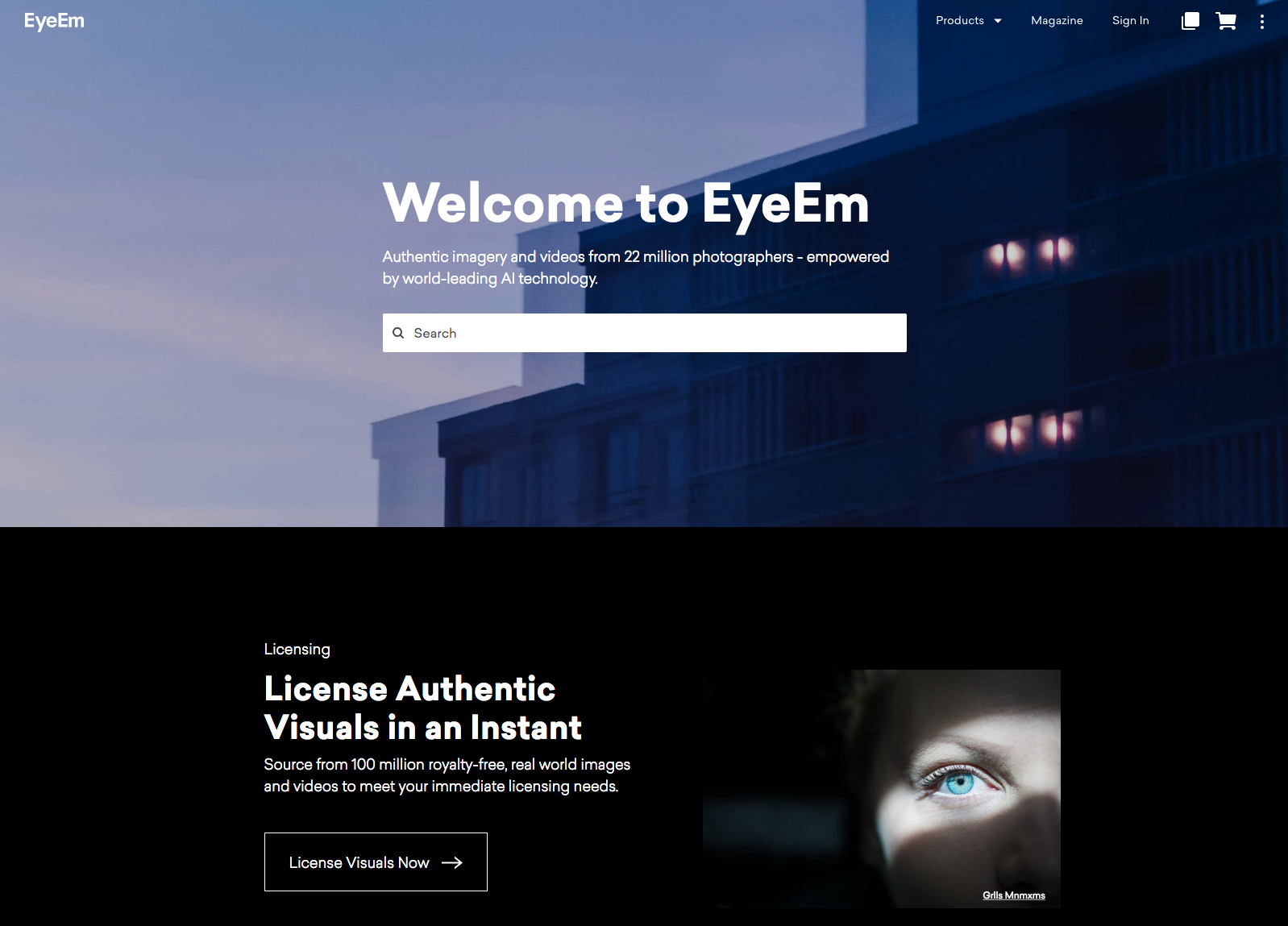 EyeEm homepage.