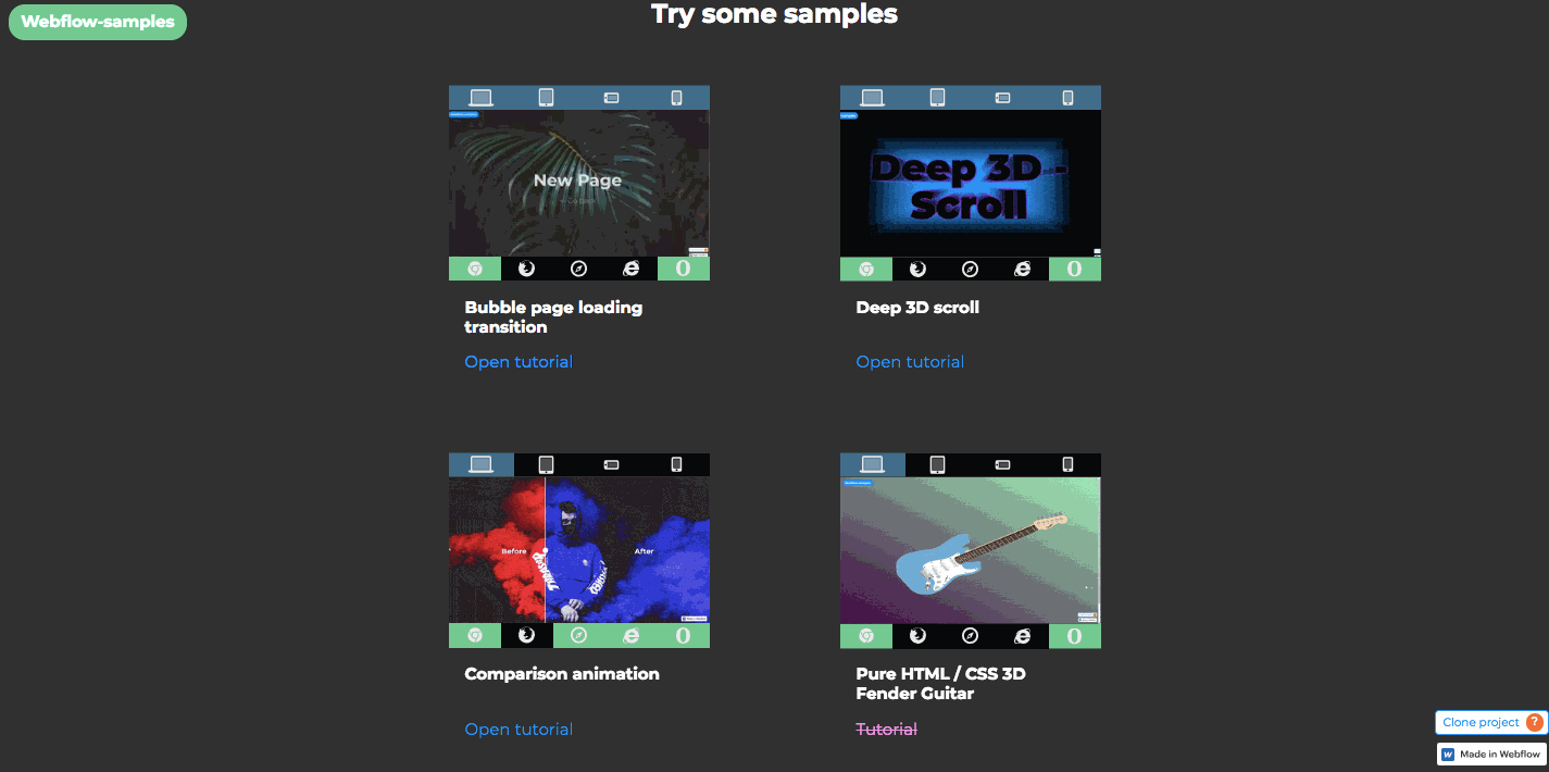 Webflow-samples homepage
