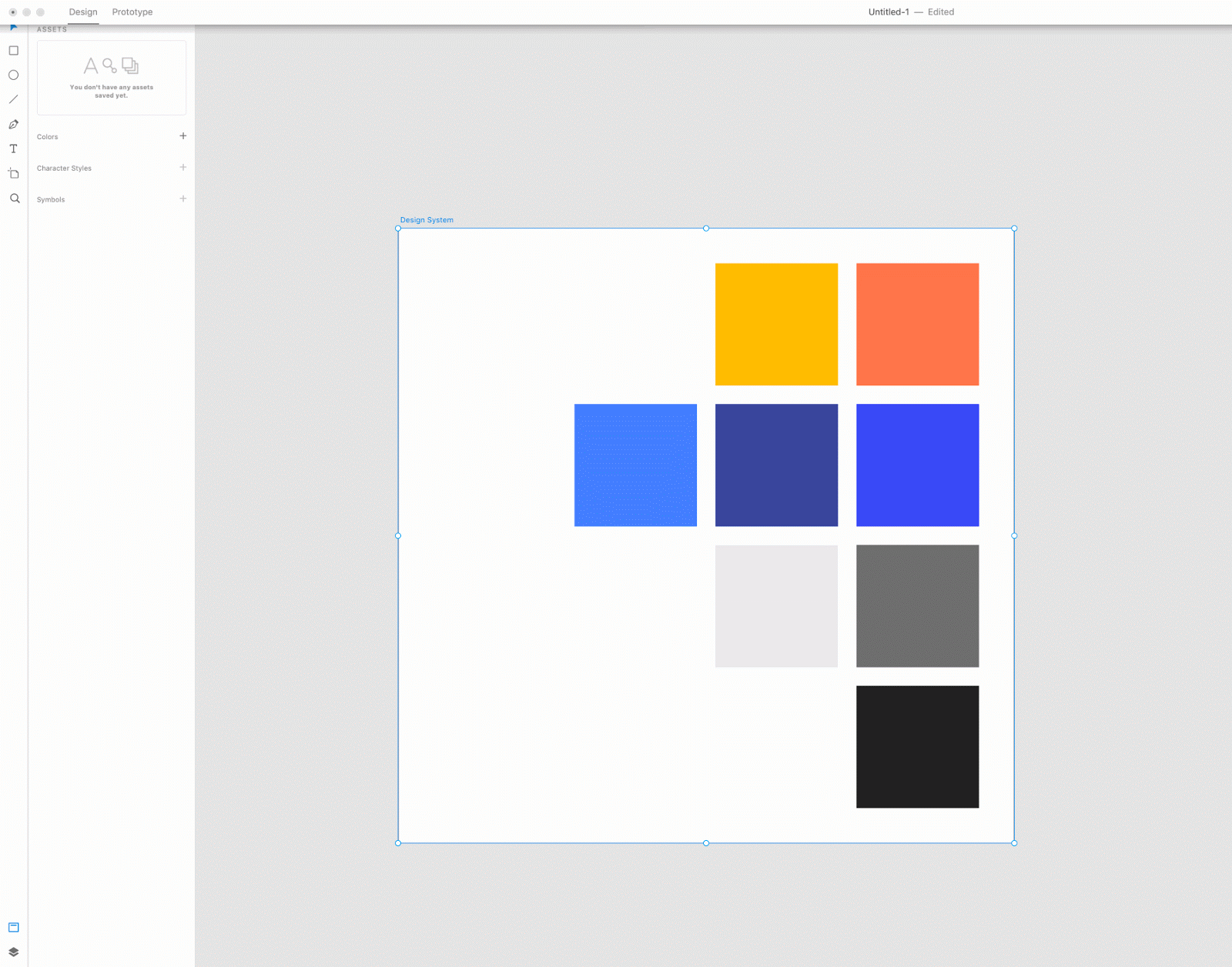 GIF showing the steps to add colors and text styles in assets panel.