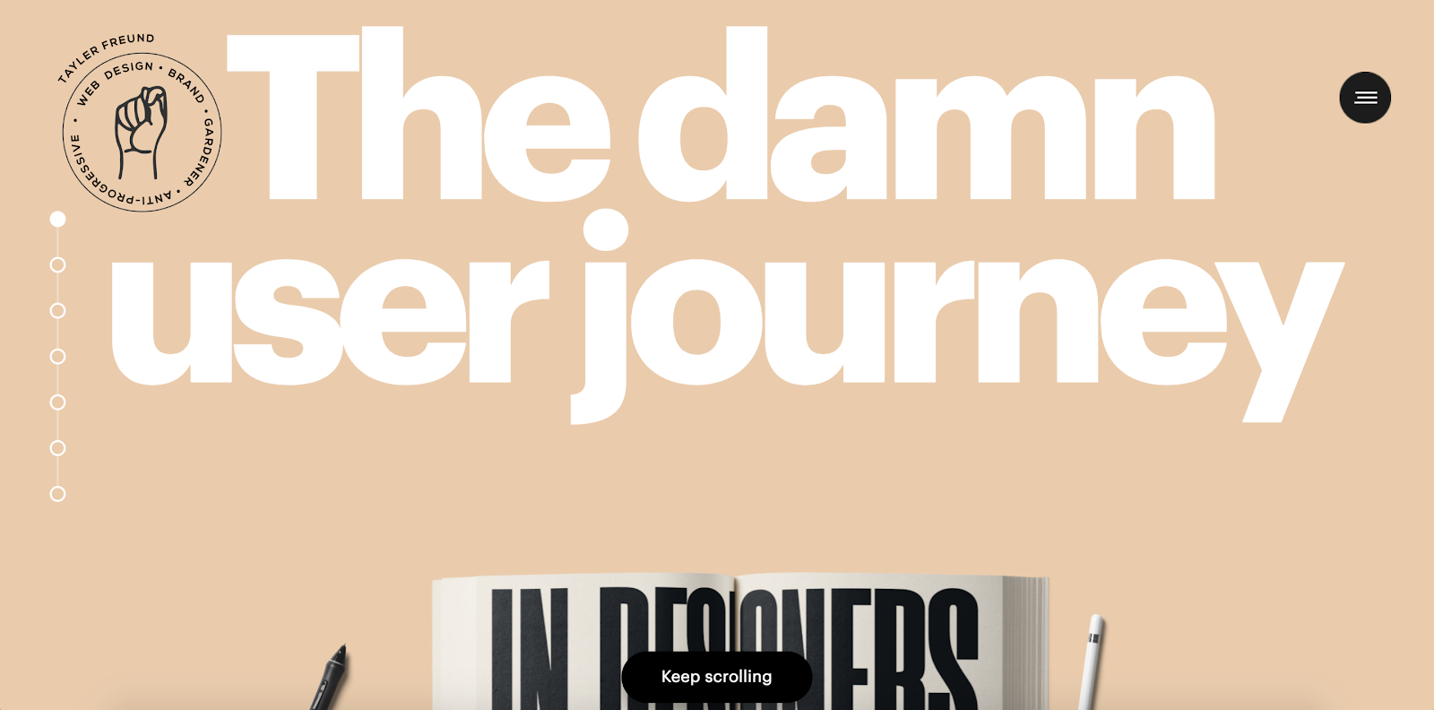 "A maldita jornada do usuário" preenche a seção de heróis da landing page de Tayler Freund.
