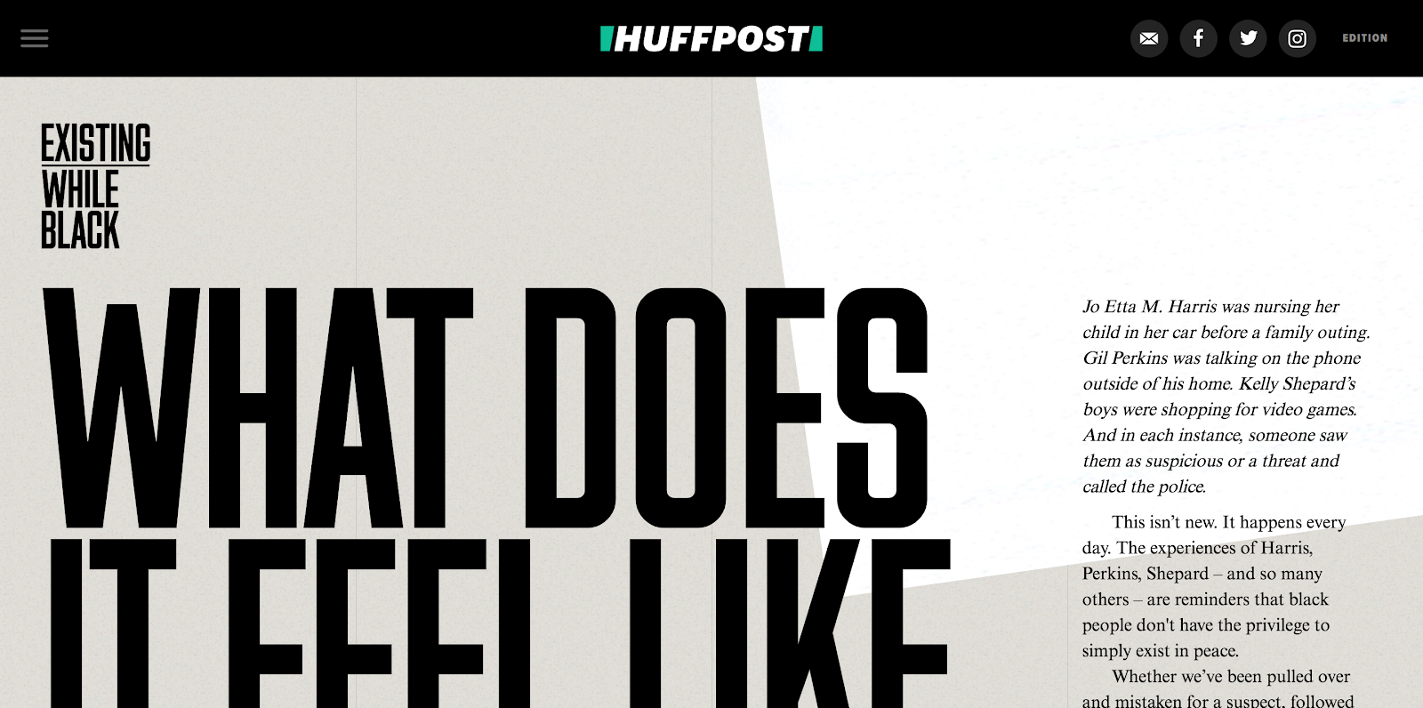 O mesmo artigo do Huffpost como na imagem acima com 2/3 da imagem cortada.