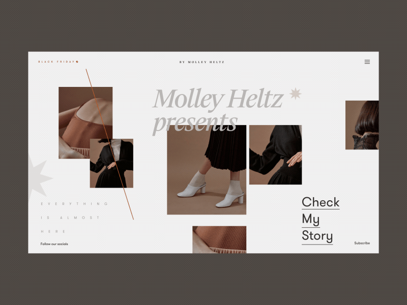 Fotos sobrepostas, móveis para o conceito de site Molley Heltz.