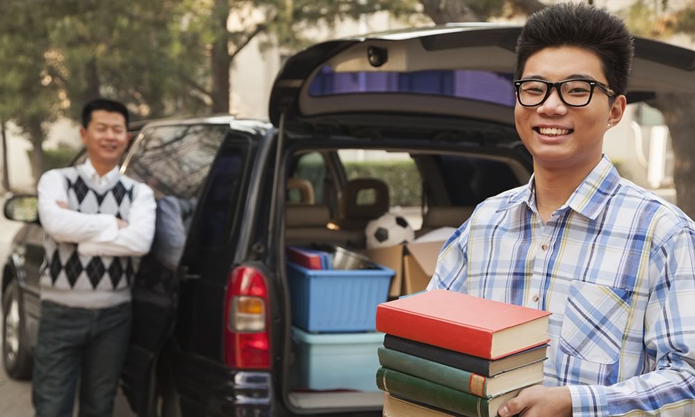 Son and father moving to college