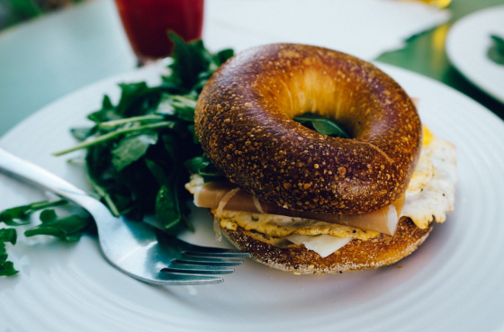 breakfast bagel with a salad