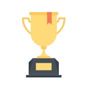 gold trophy with red ribbion