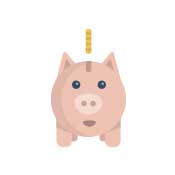 pink piggy bank with coin on top