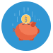 pink piggy bank with coin on top