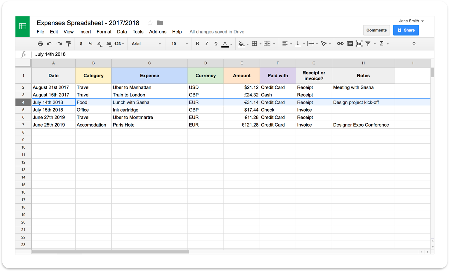 Expense Spreadsheet