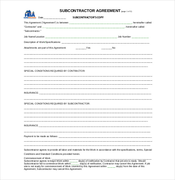 subcontractor agreement template bonsai subcontract agreement