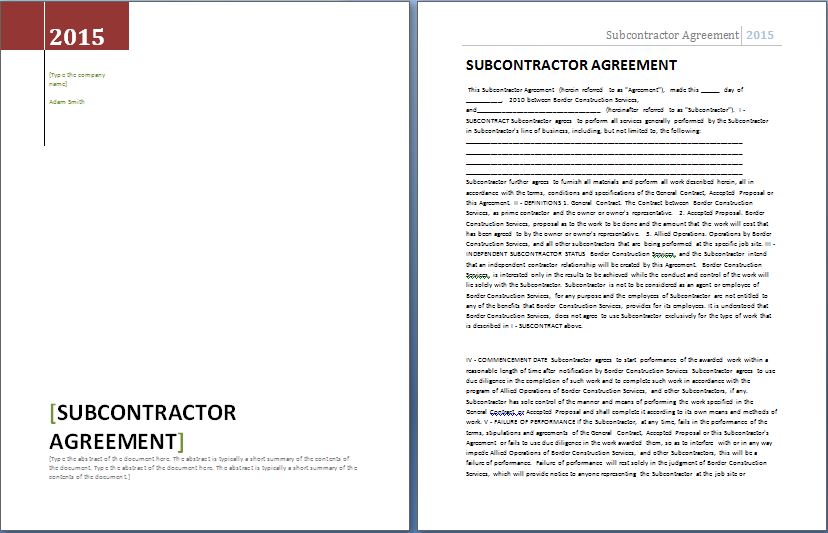 subcontractor agreement template bonsai