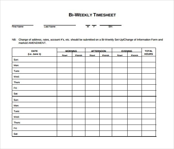 Customize And Download A Biweekly Timesheet Template Bonsai