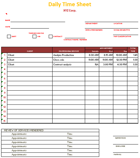 generate daily timesheet template