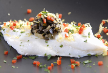 Orange Roughy with Three Olive Tapenade On Baby Bok Choy