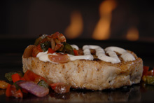 Sonoran Spice Char-Grilled Pork Loin with Roasted Garlic-Shallot Aioli served with Yukon Gold Potato Hash