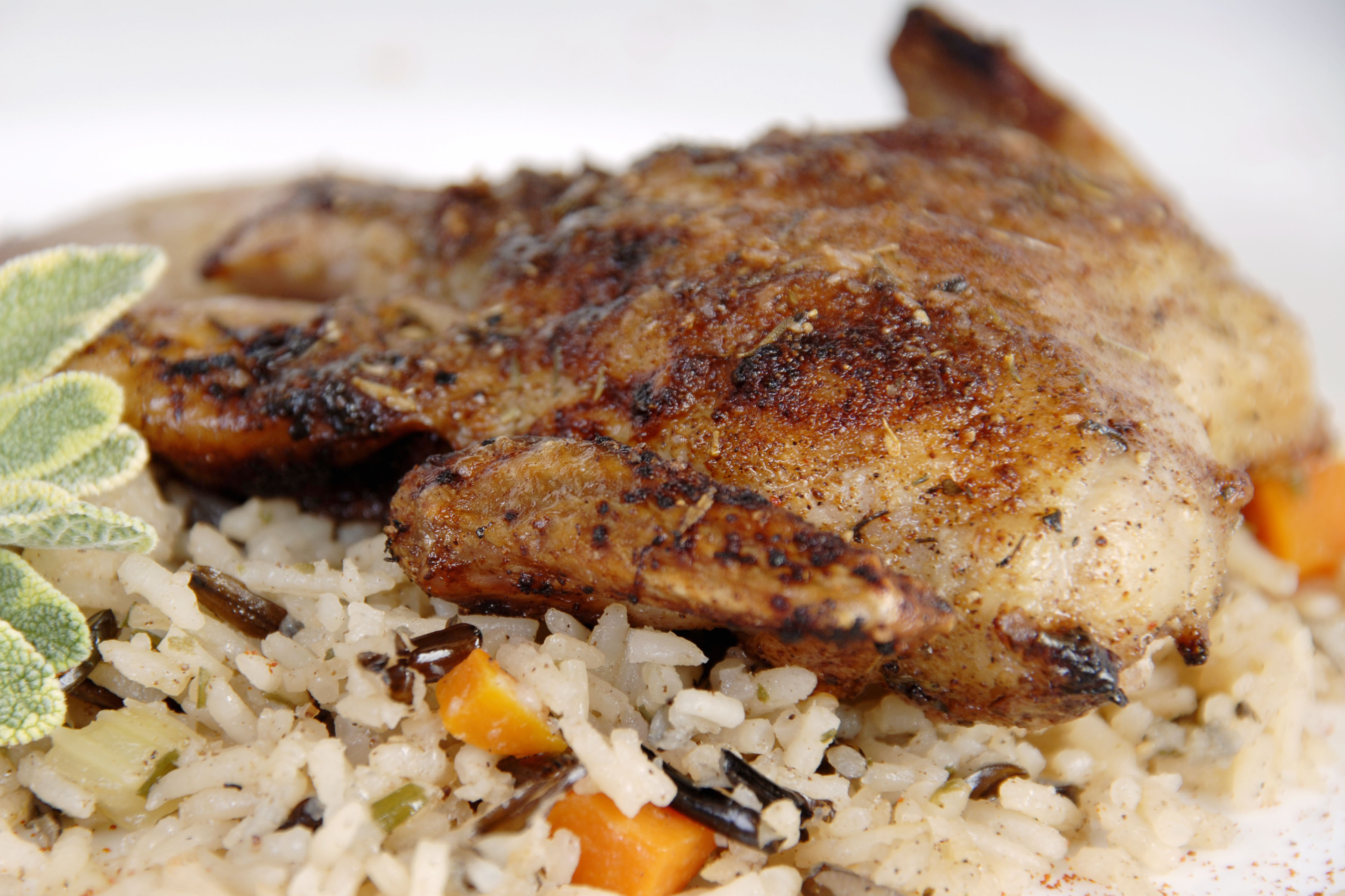 Jerk Seasoned Roasted Quail with Agave Pomegranate Glaze