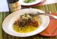 Quinoa, Black Bean & Corn Meatballs with Roasted Red Pepper Marinara & Spaghetti Squash